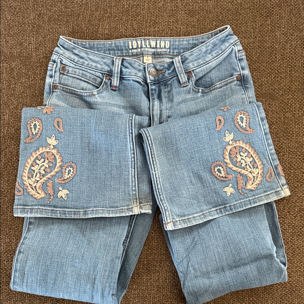 Idyllwind Light Blue Embroidered Straight Leg Jeans